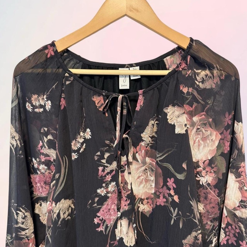 Joie Floral Black Blouse Size L - Picture 3 of 7